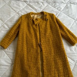 Vintage 1960s Mustard Yellow Wool Trench Coat | Mad Men Era Mod Style | Size L